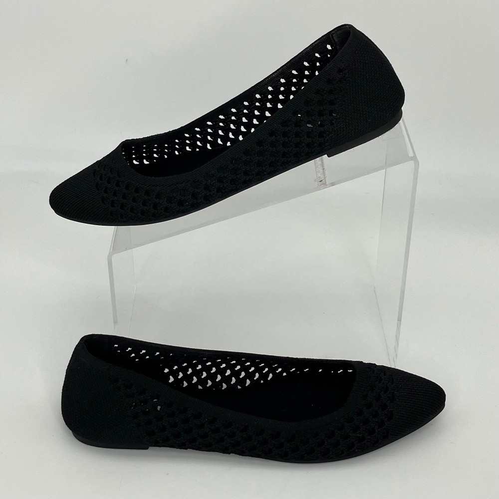 MIA Pointed Toe Knit Flats Womens 6.5M Black Mesh Perforated Breathable Casual